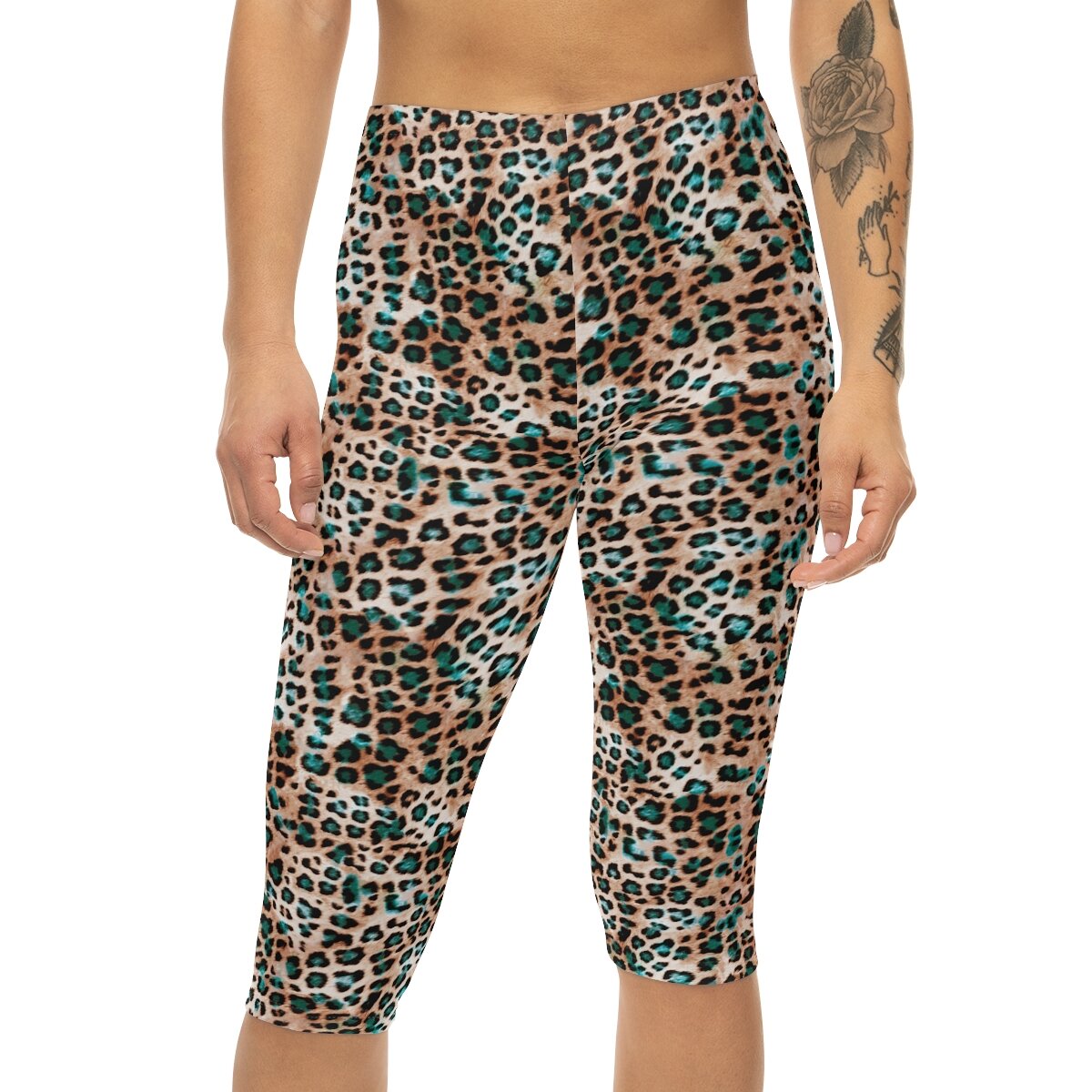 Fashion Brown Turquoise Leopard Women's Capri Leggings — THE ZEBRA