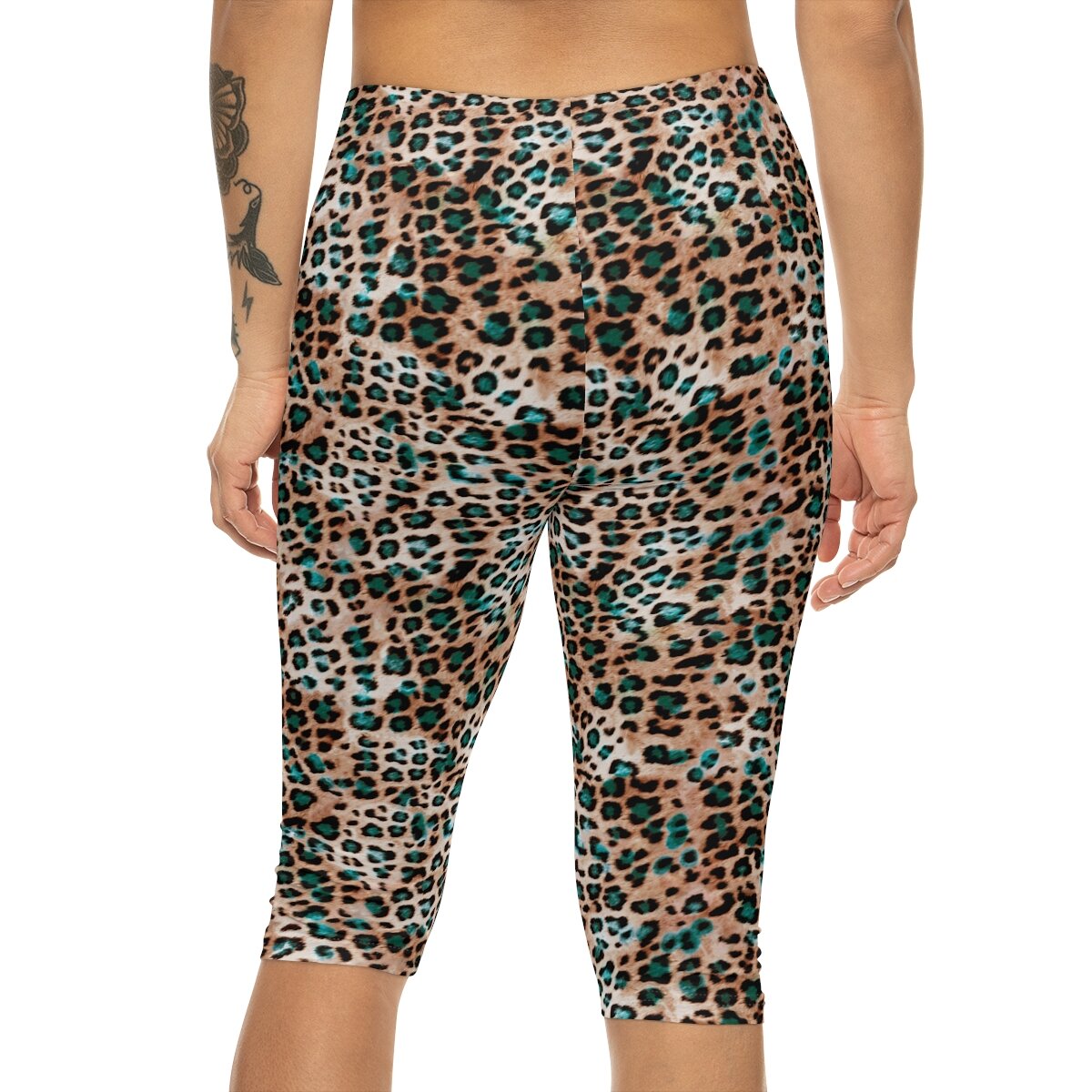 Fashion Brown Turquoise Leopard Women's Capri Leggings — THE ZEBRA LADY