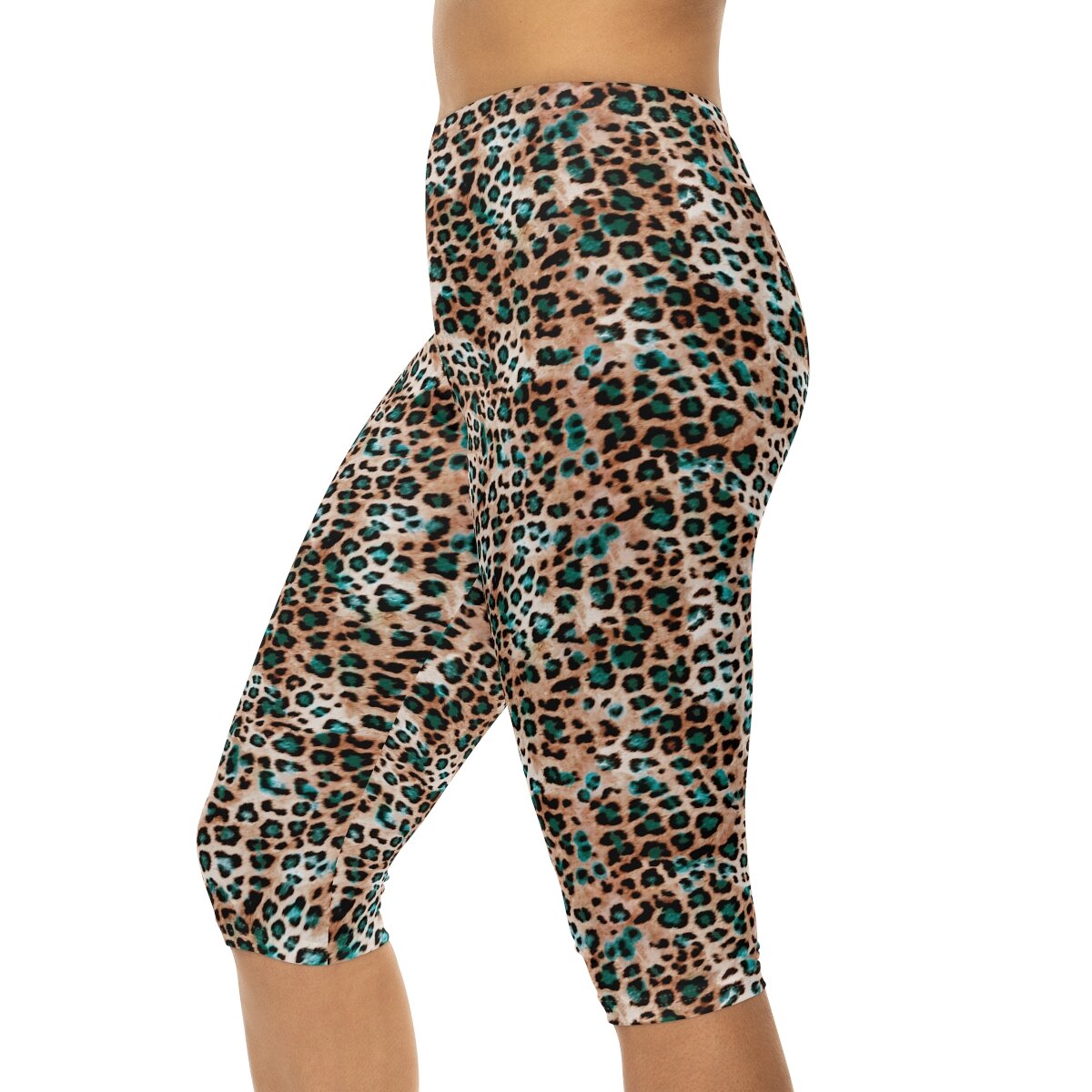 Fashion Brown Turquoise Leopard Women's Capri Leggings — THE ZEBRA LADY