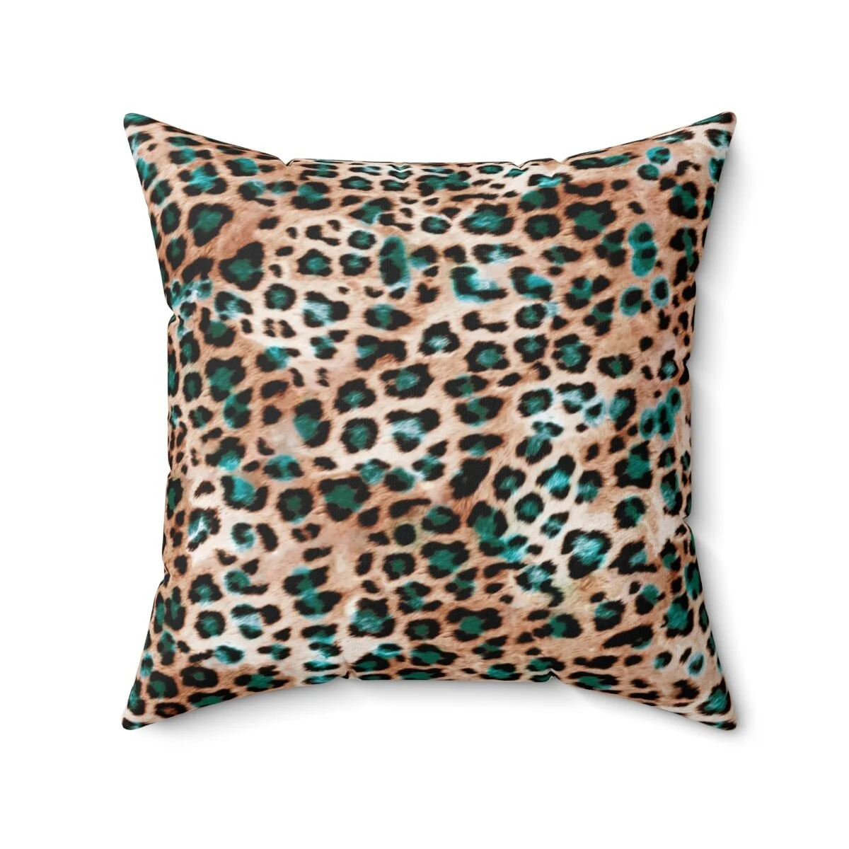 Brown Turquoise Leopard Square Pillow Thezebralady.com