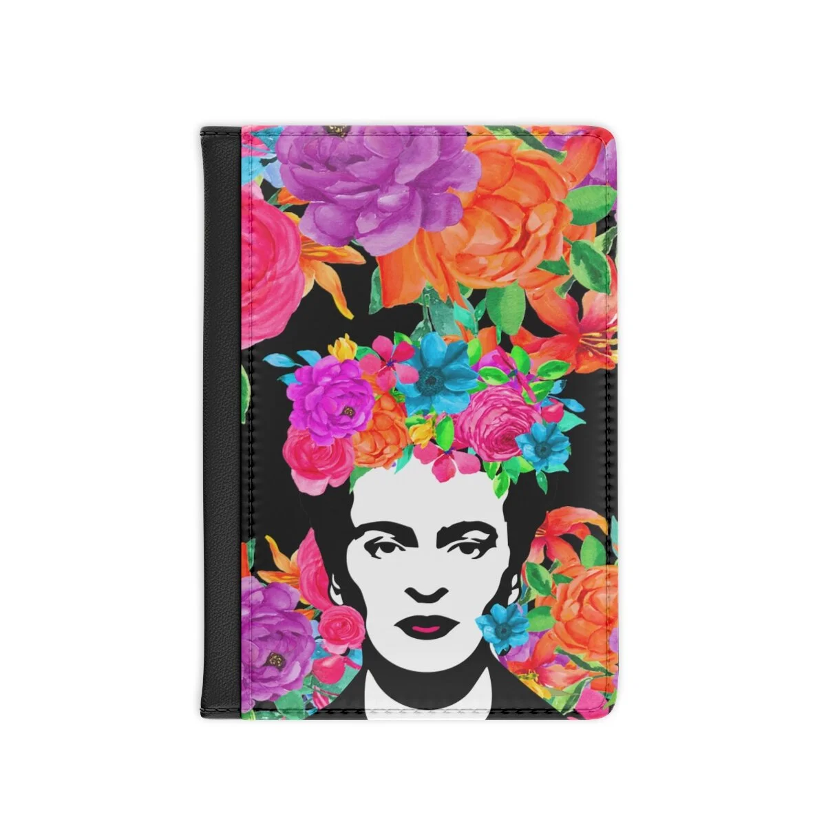 Frida Flowers Black Passport Cover THEZEBRALADY.COM