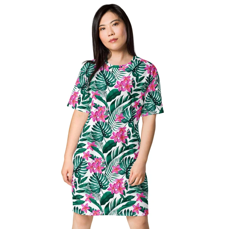 knee length dresses for ladies Long Sleeve T-Shirt Dress in Red main image 1