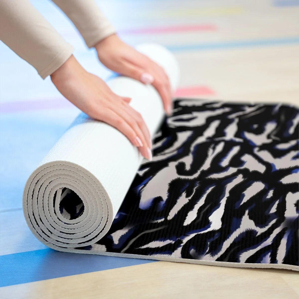 Black Blue Zebra Foam Yoga Mat
