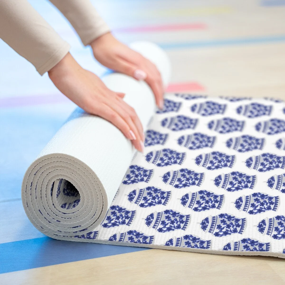 Preppy Blue Ginger Jars Foam Yoga Mat