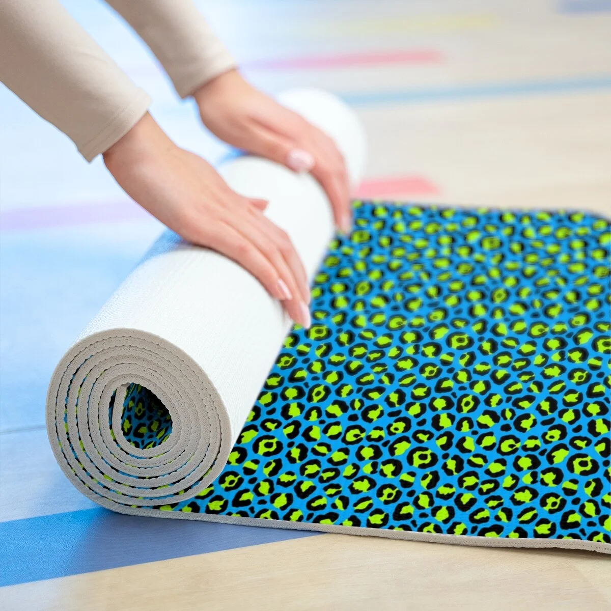 Turquoise Neon Green Leopard Foam Yoga Mat