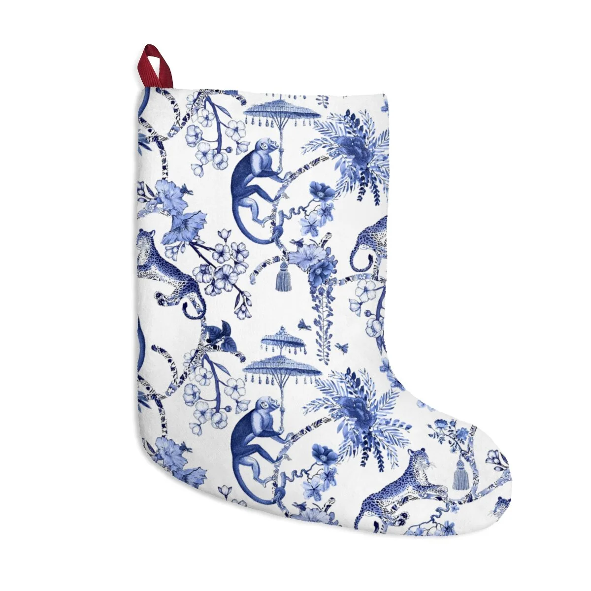 Preppy Chinoiserie Monkey and Leopard Christmas Stockings  Thezebralady.com