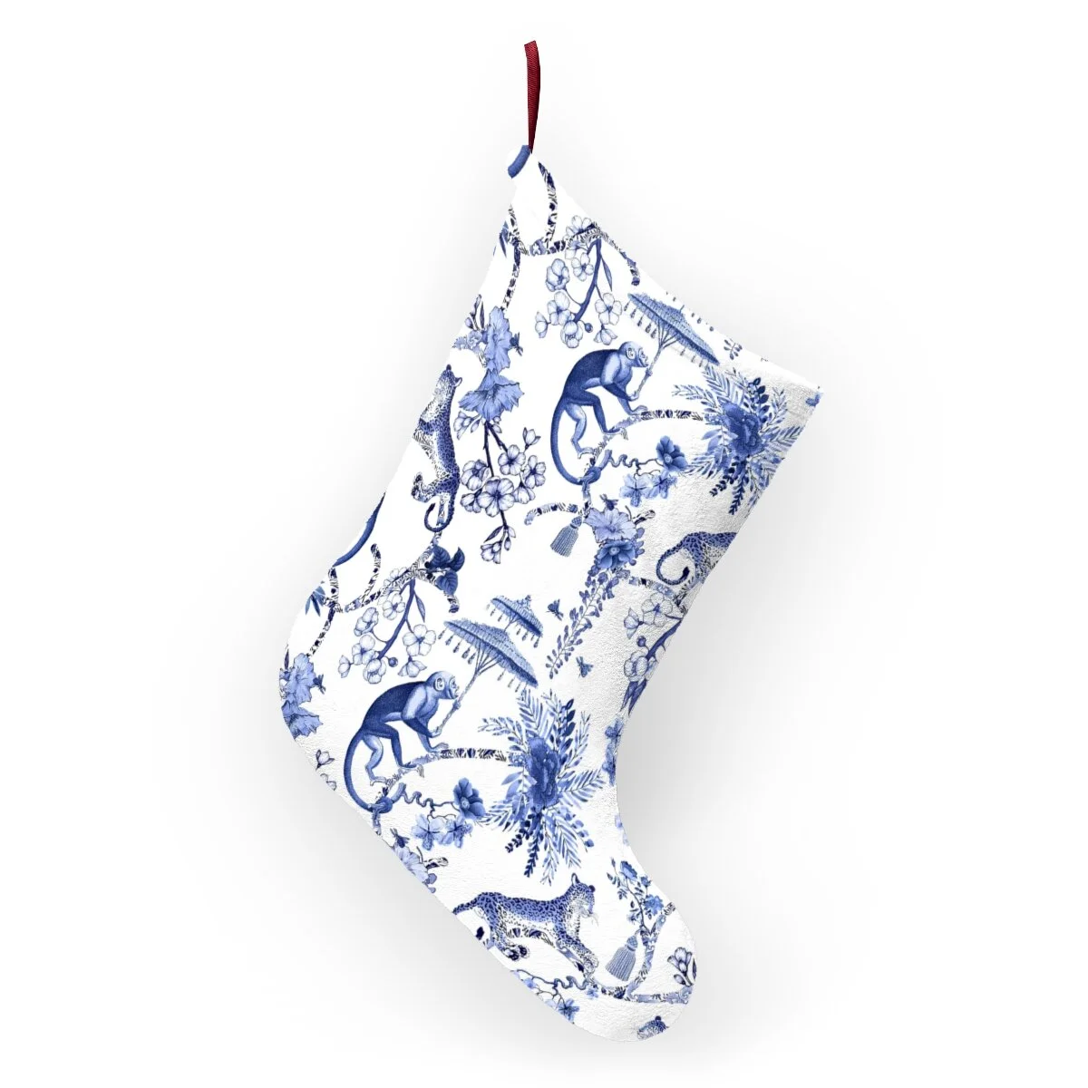 Preppy Chinoiserie Monkey and Leopard Christmas Stockings