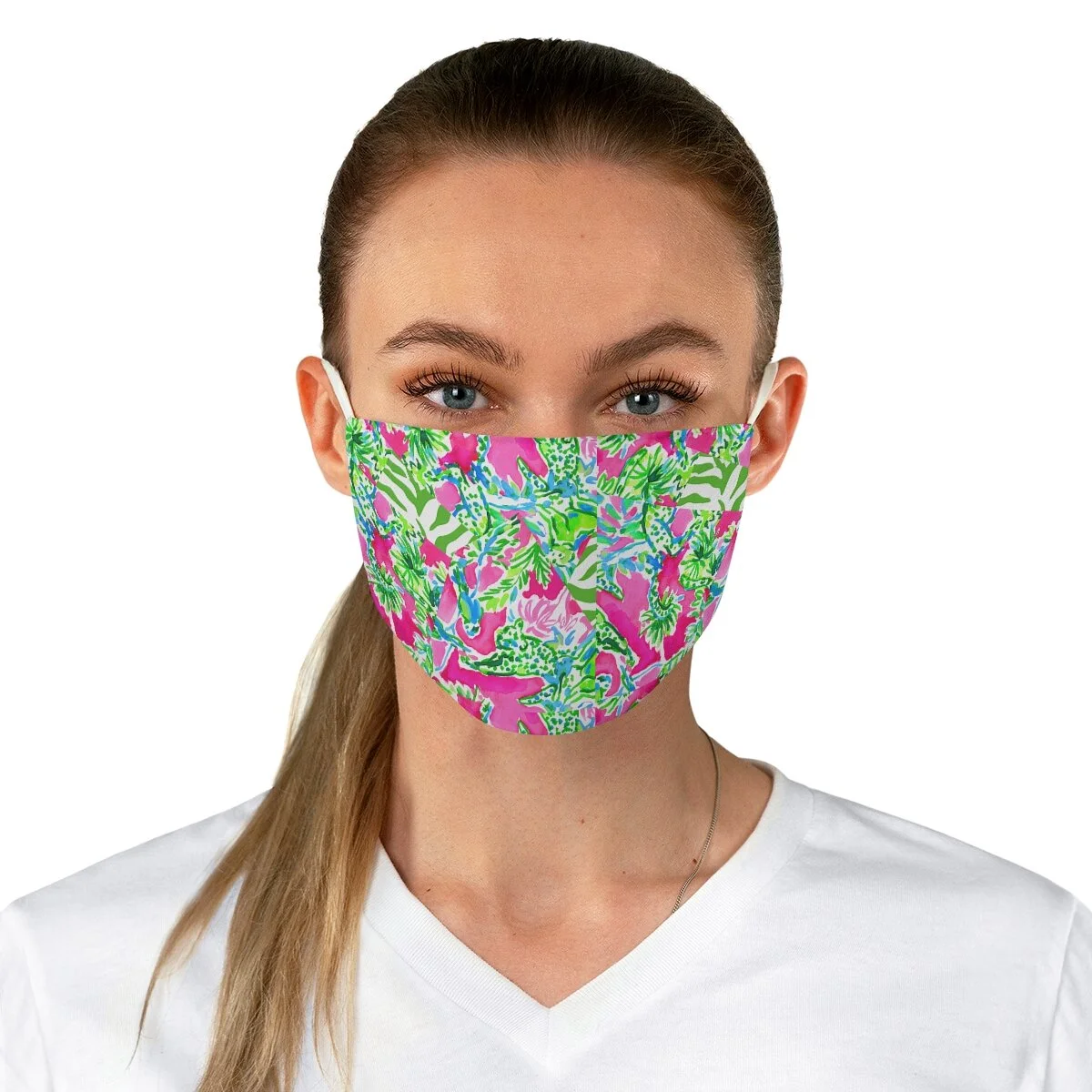 Preppy Green Zebra Lilly Style Face Mask