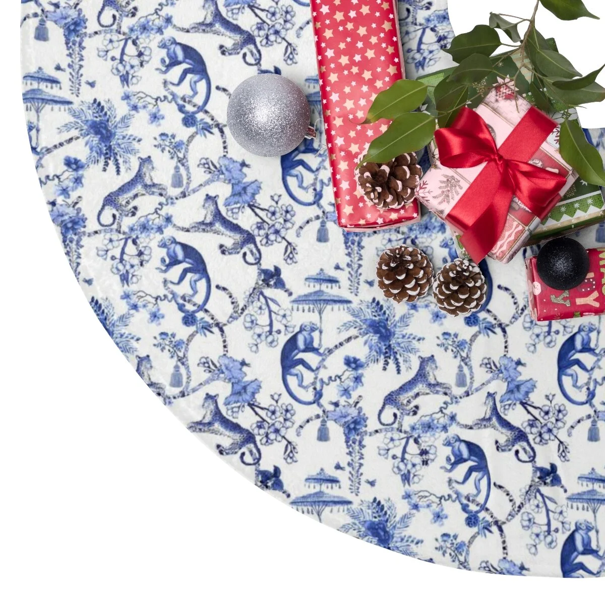 Preppy Chinoiserie Monkey and Leopard Tree Skirt