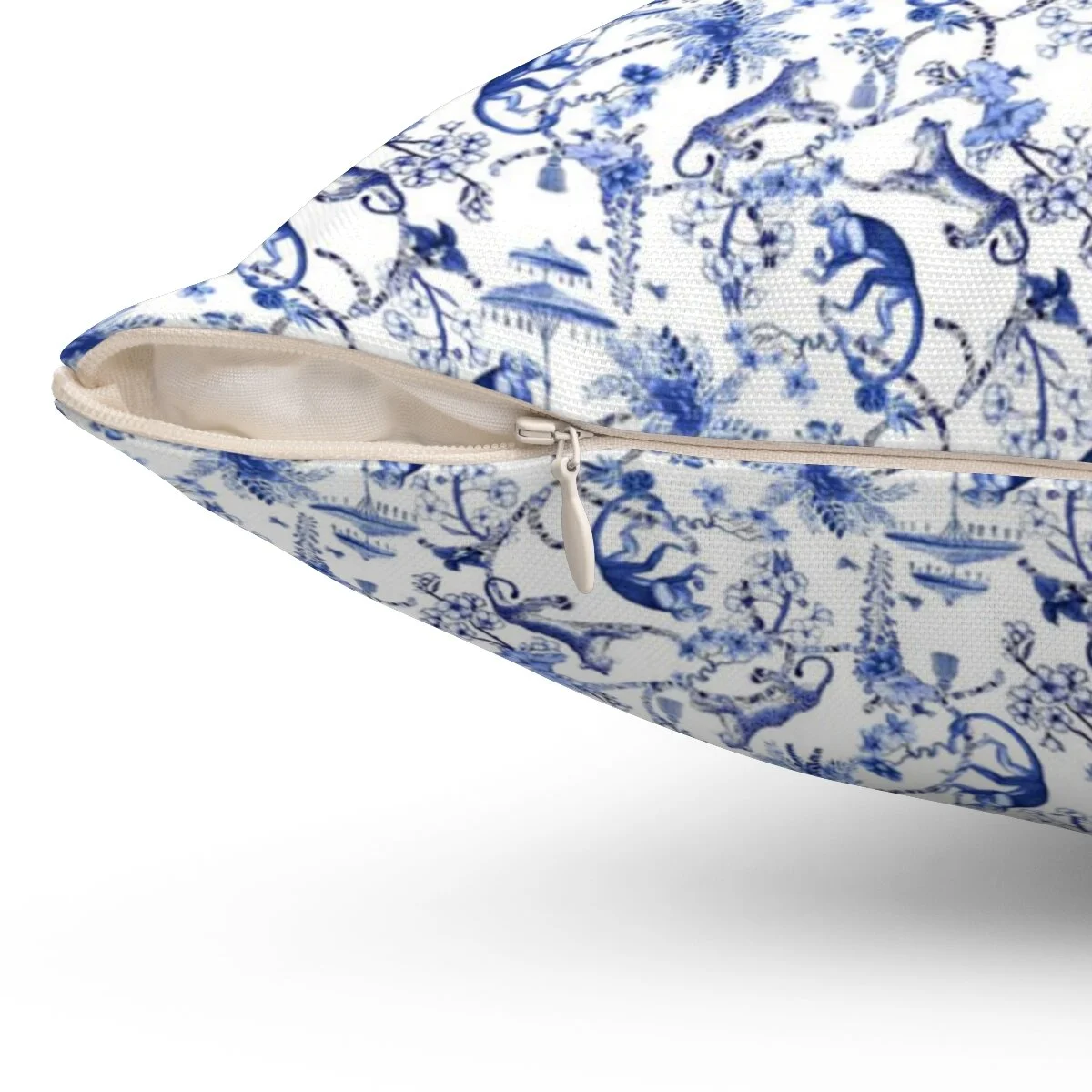 Preppy Chinoiserie Monkey and Leopard Square Pillow