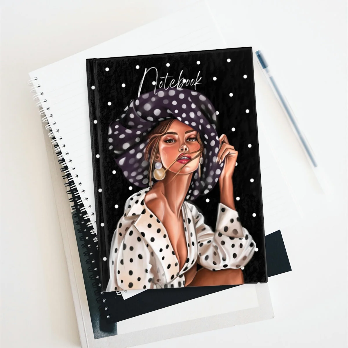 Fashion Polka Dots Girl Illustration Journal Ruled Line