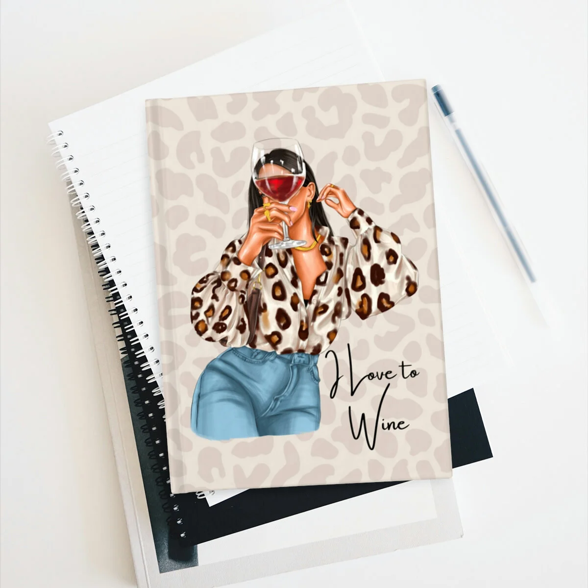 I Love To Wine Girl Illustration Journal Ruled Line THEZEBRALADY.COM