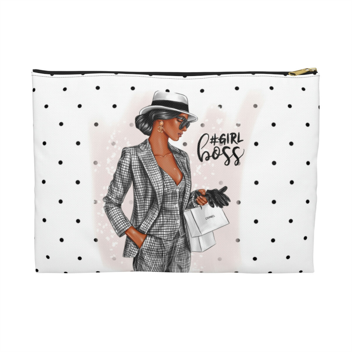 Girl Boss Coco Fashion Polka Dots African American Accessory Pouch Makeup Bag