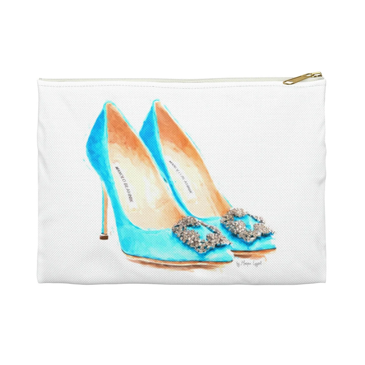 Fashion Aqua Buckled Heels Art Drawing Accessory Pouch Makeup Bag