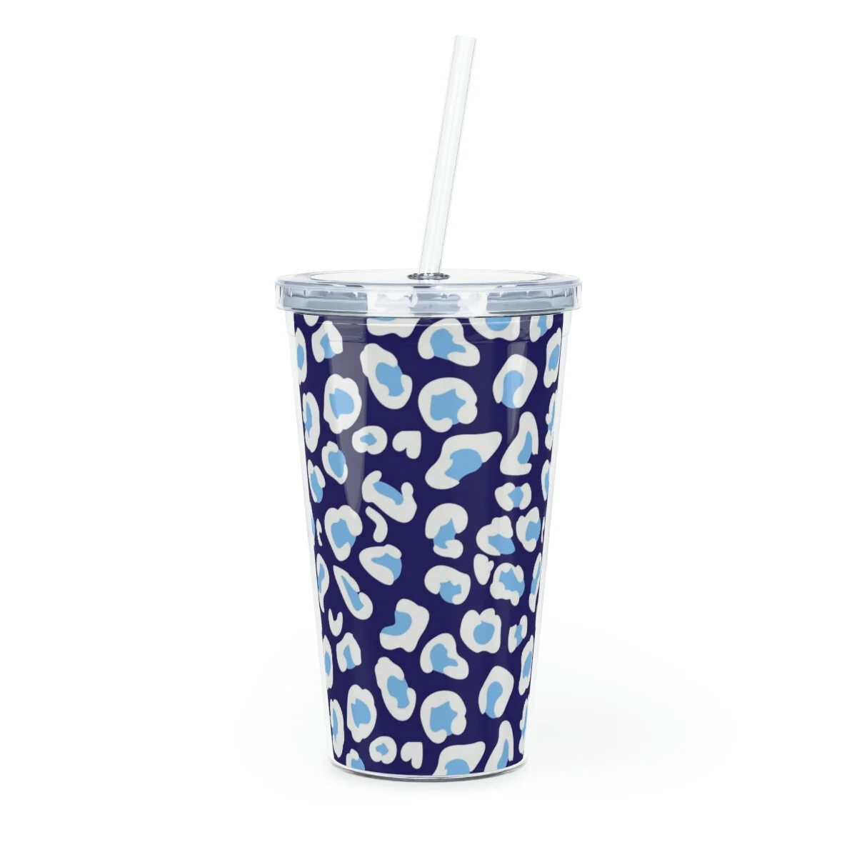 Preppy Blue Leopard  Plastic Tumbler with Straw