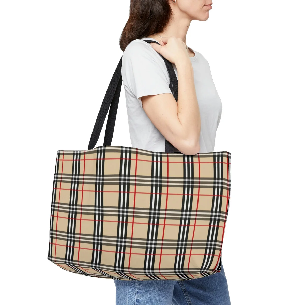 Fashion Tan Plaid Weekender Tote Bag
