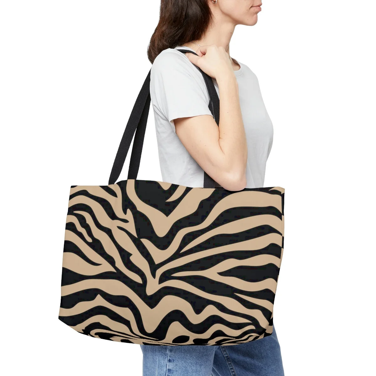 Tan Black Zebra Weekender Tote Bag