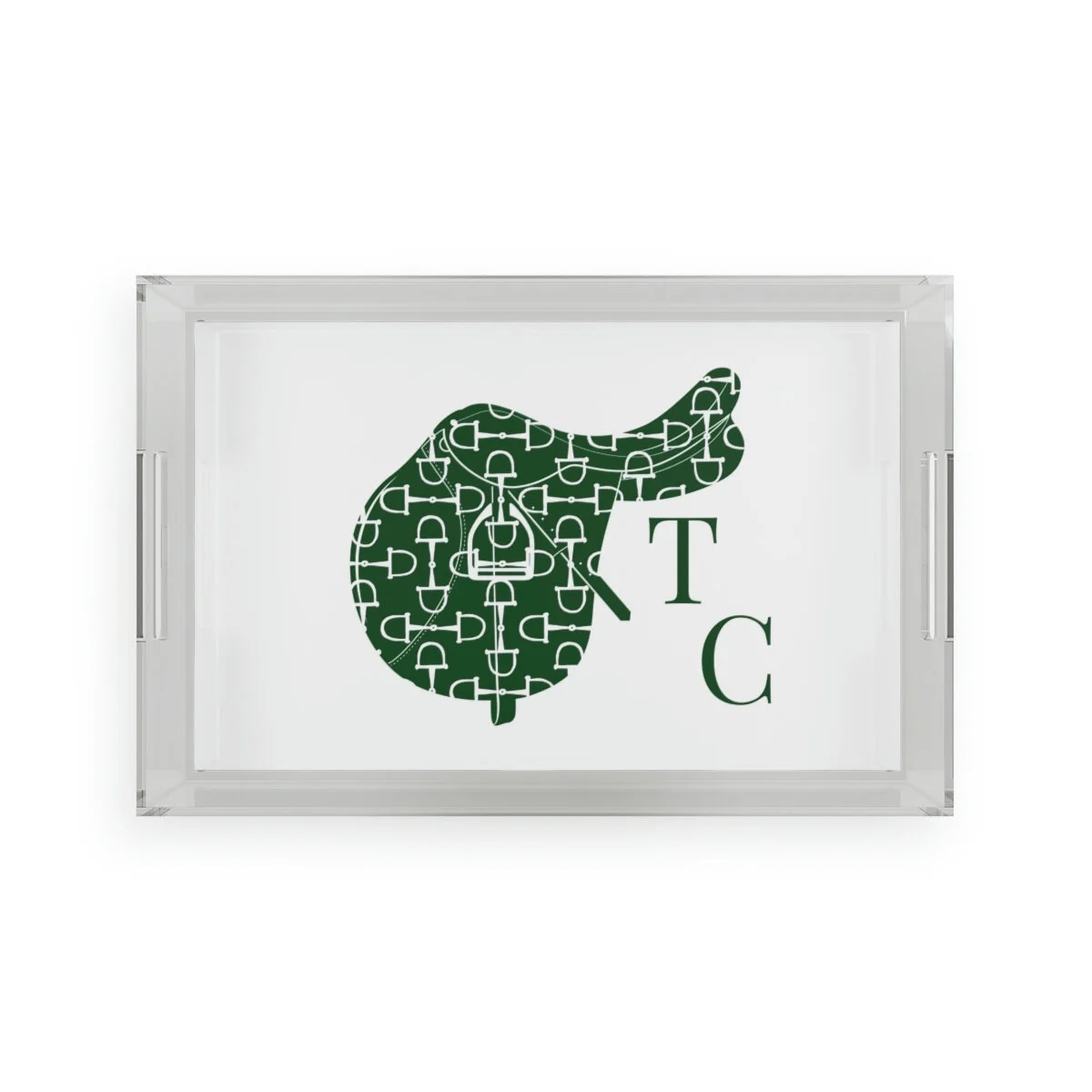 Hunter Green Equestrian Horse bits Saddle Acrylic Tray TheZebralady.com