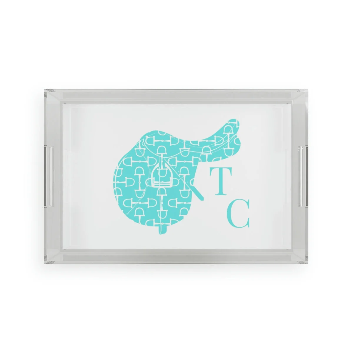Breakfast at Tiffany's Aqua Equestrian Horse bits Saddle Acrylic Tray Thezebralady.com