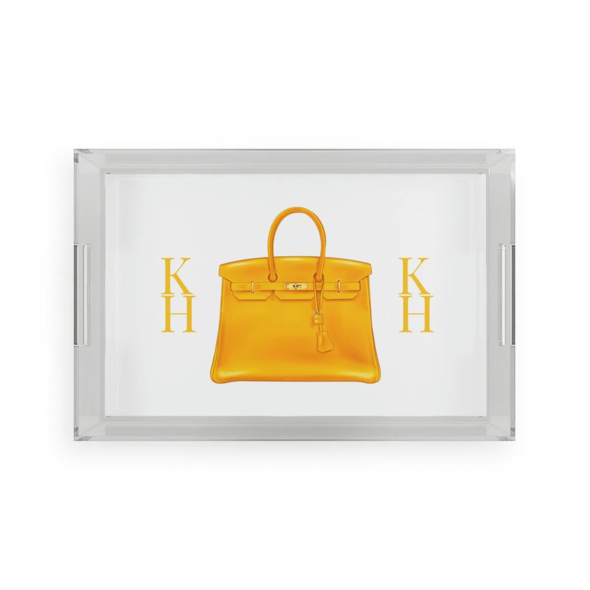 Fashion Padlock Tote Bag Personalized Acrylic Tray Yellow THEZEBRALADY.com