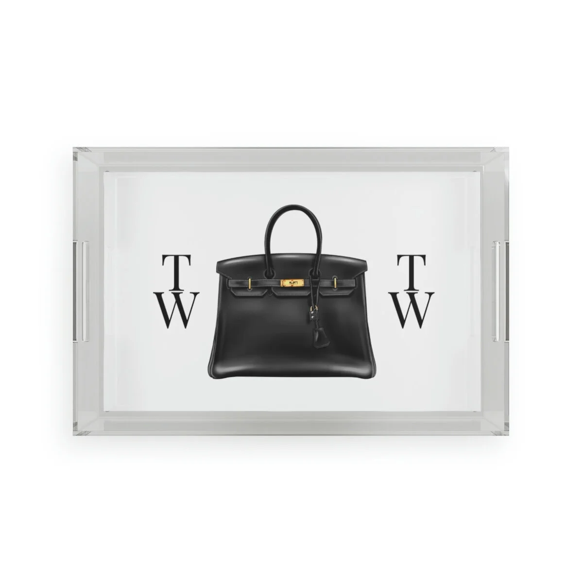 Fashion Padlock Tote Bag Personalized Acrylic Tray Black  TheZebralady.com