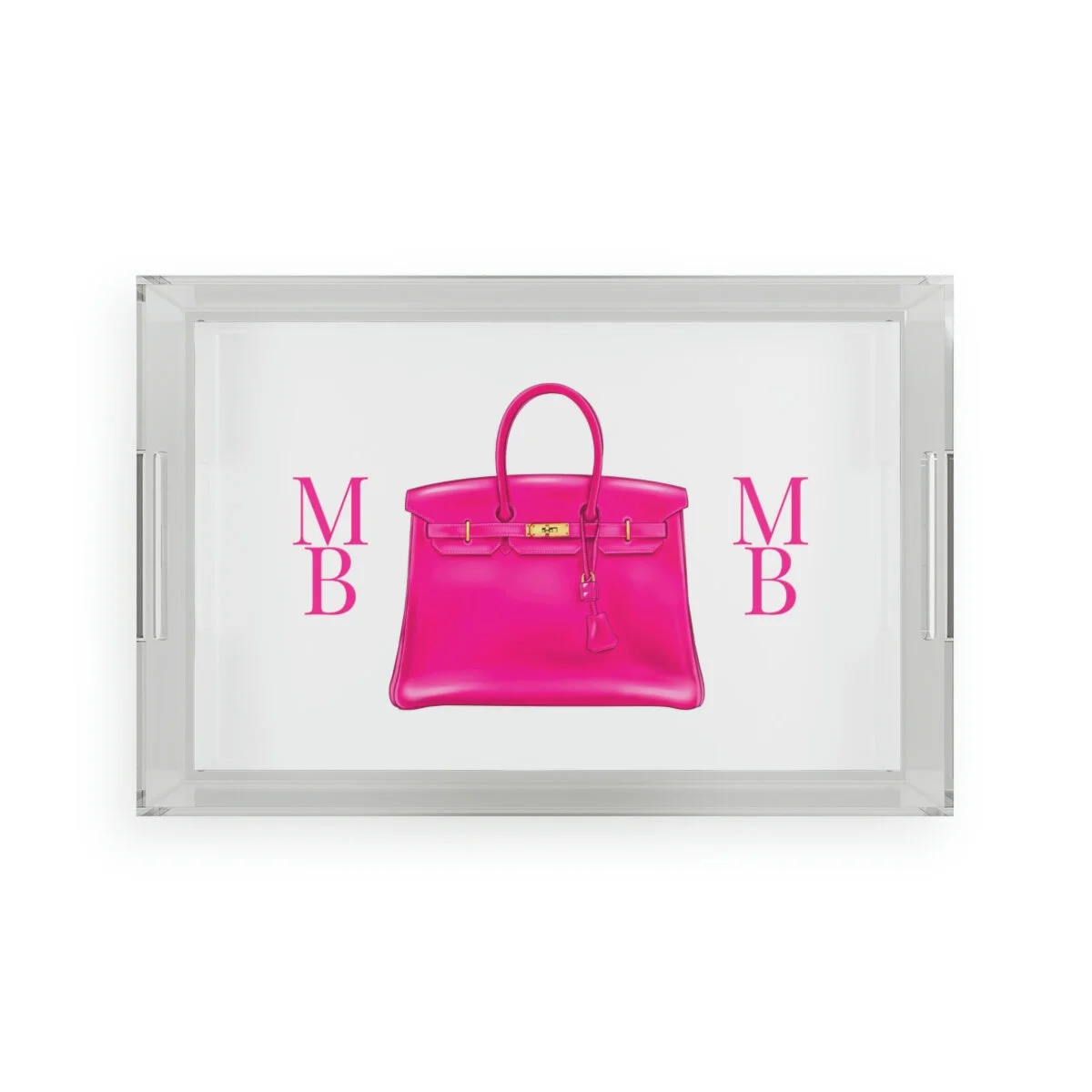 Fashion Padlock Tote Bag Personalized Acrylic Tray Pink THEZEBRALADY.com