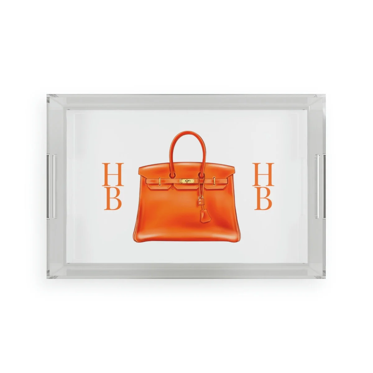 Fashion Padlock Tote Bag Personalized Acrylic Tray Orange TheZebraLady.com