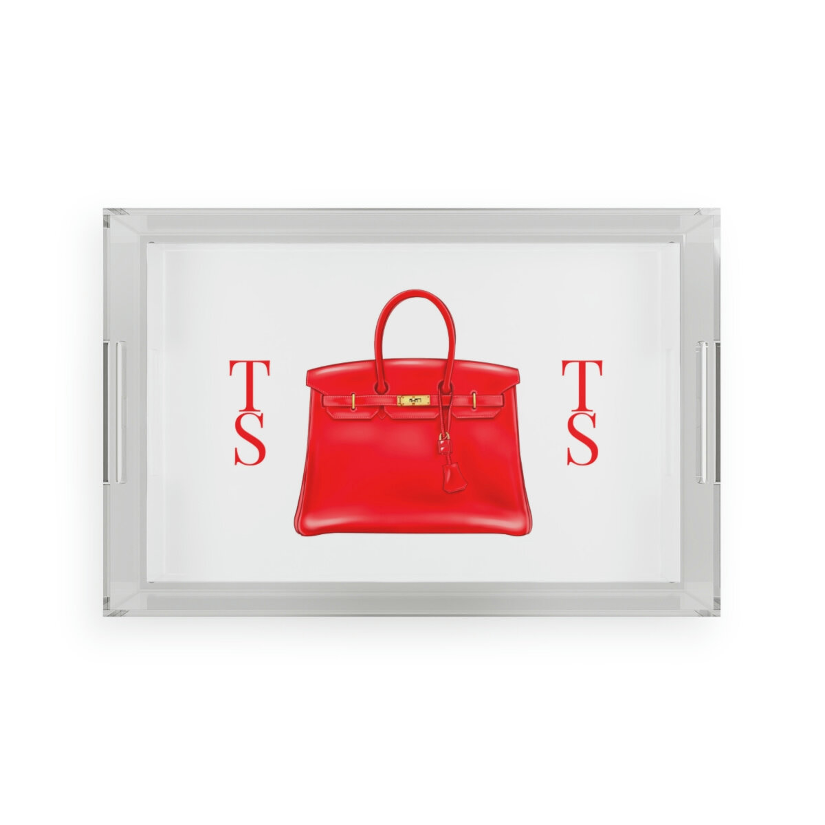 Fashion Padlock Tote Bag Personalized Acrylic Tray Red THEZEBRALADY.com