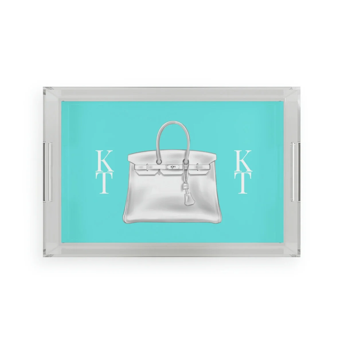 Aqua Fashion Padlock Tote Bag Personalized Acrylic Tray White   THEZEBRALADY.com