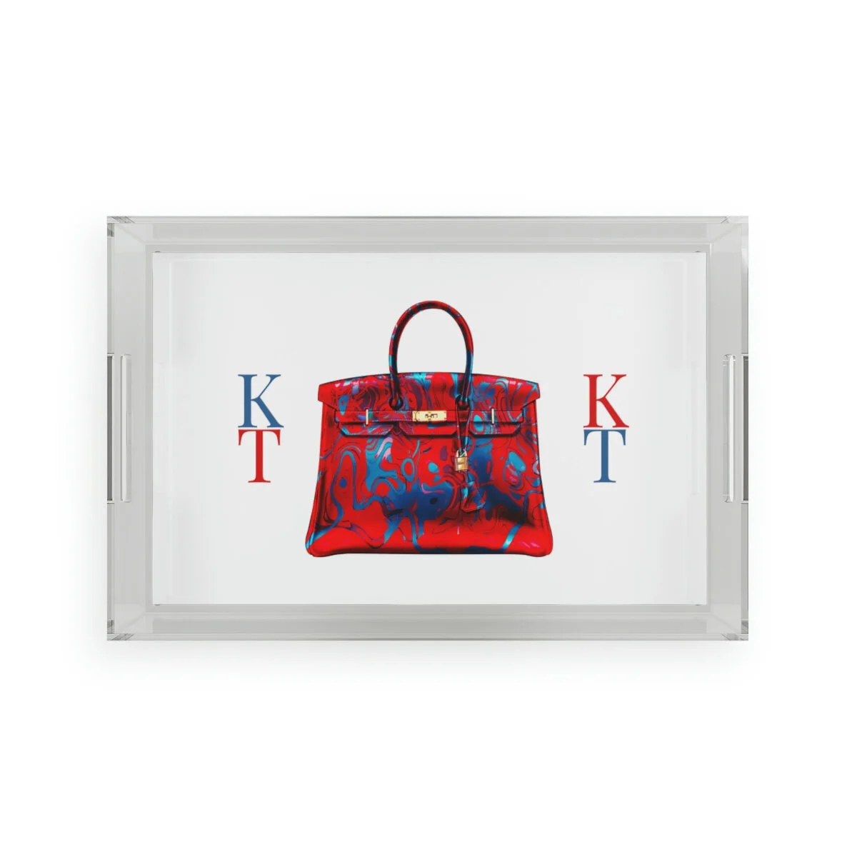 Abstract Fashion Padlock Tote Bag Personalized Acrylic Tray Blue Red TheZebraLady.com