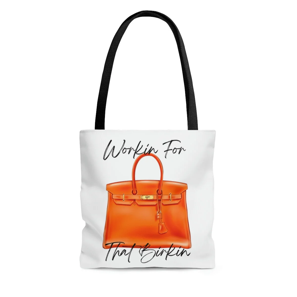 Orange Padlock Fashion Tote Workin for That Birkin Black Handle Tote