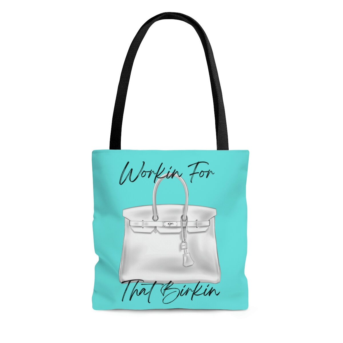 Aqua White Padlock Fashion Tote Workin for That Birkin Black Handle Tote