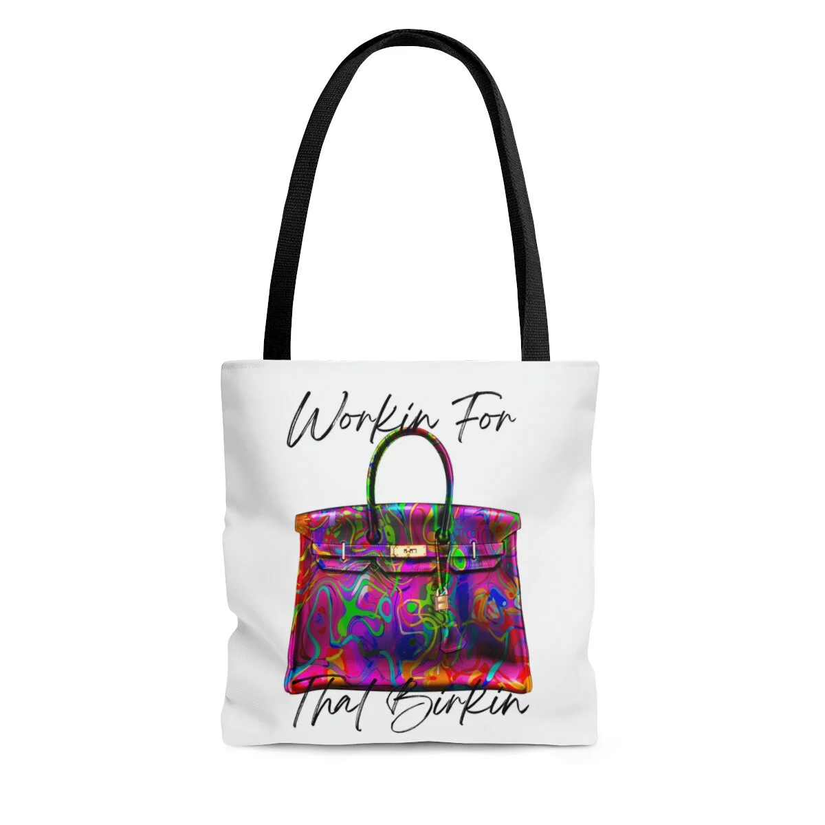 Pink Green Abstract Art Padlock Fashion Tote Workin for That Birkin Black Handle Tote