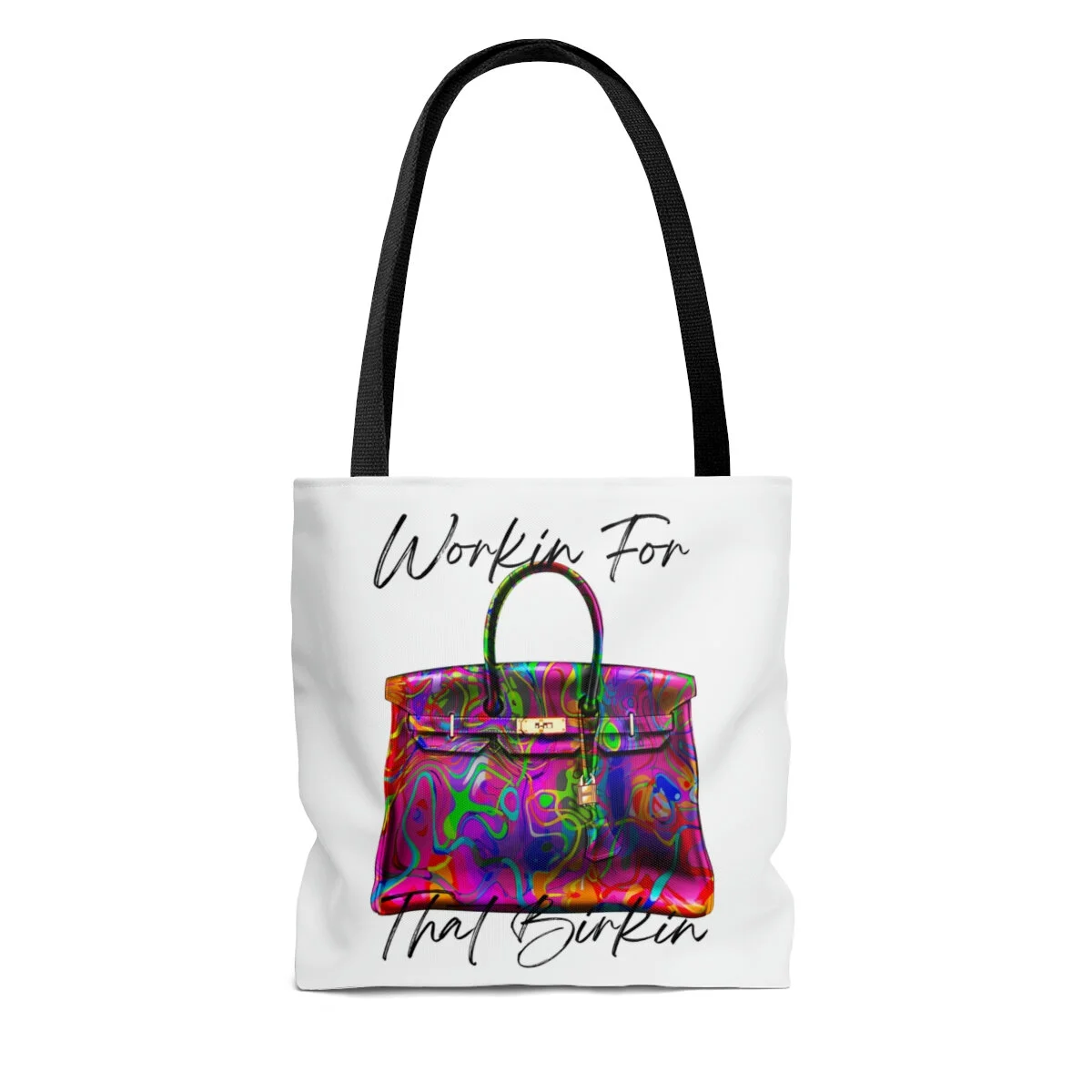 Pink Green Abstract Art Padlock Fashion Tote Workin for That Birkin Black Handle Tote