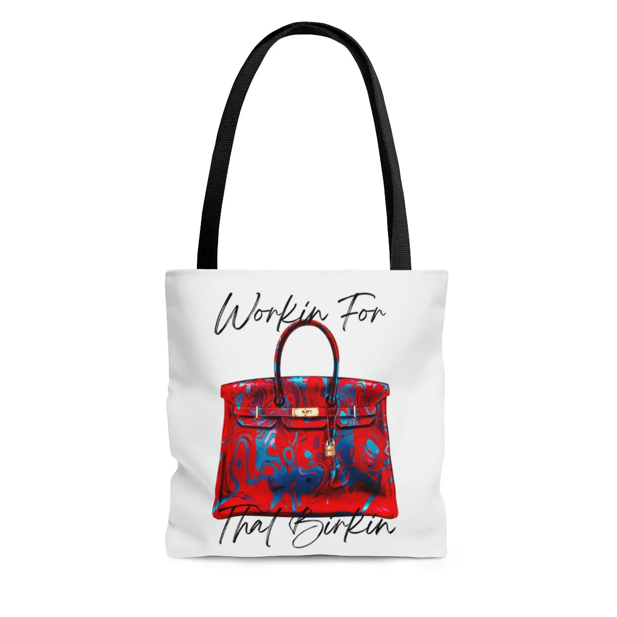 Red Blue Abstract Art Padlock Fashion Tote Workin for That Birkin Black Handle Tote