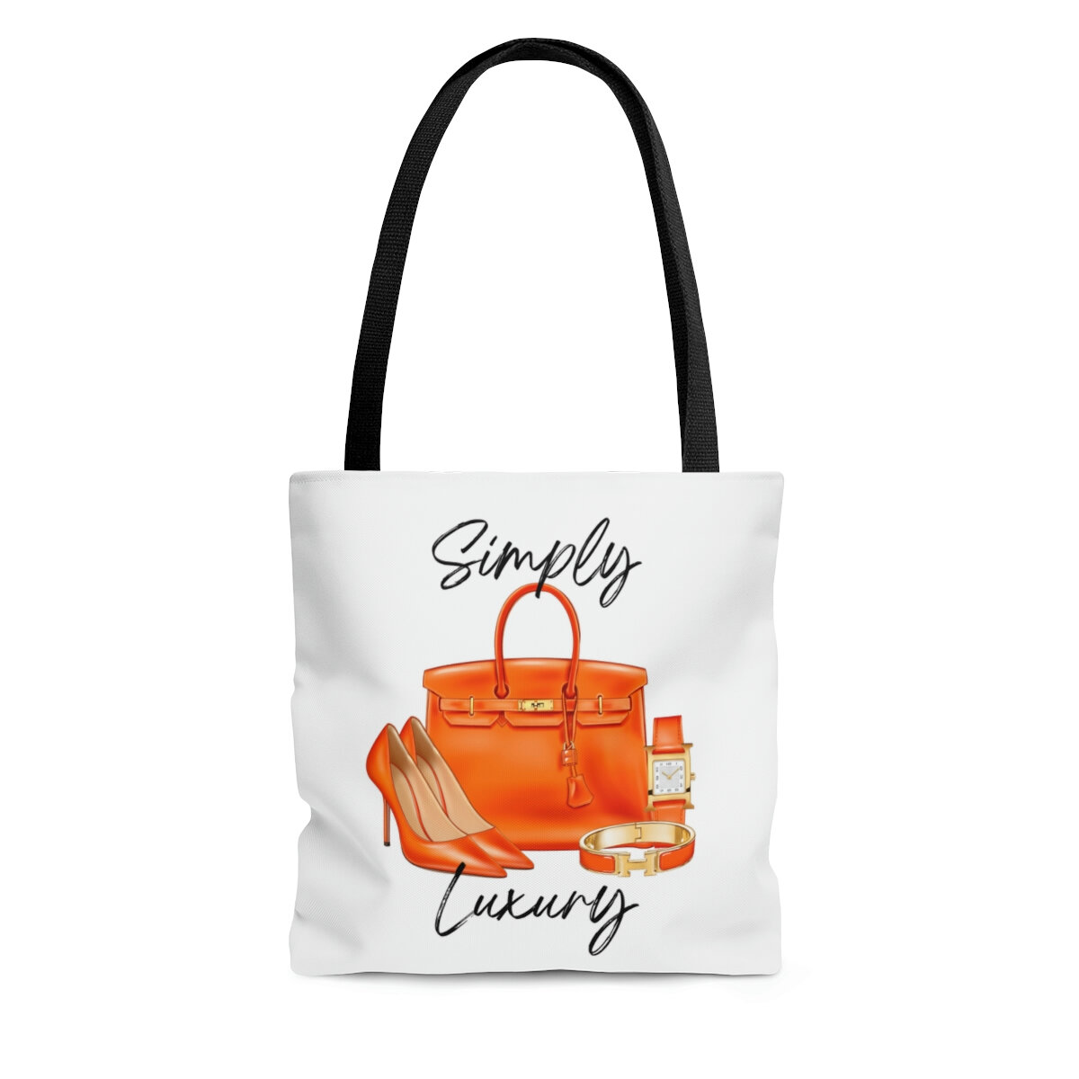 Orange Simply Luxury Padlock Fashion Tote  Black Handle Tote