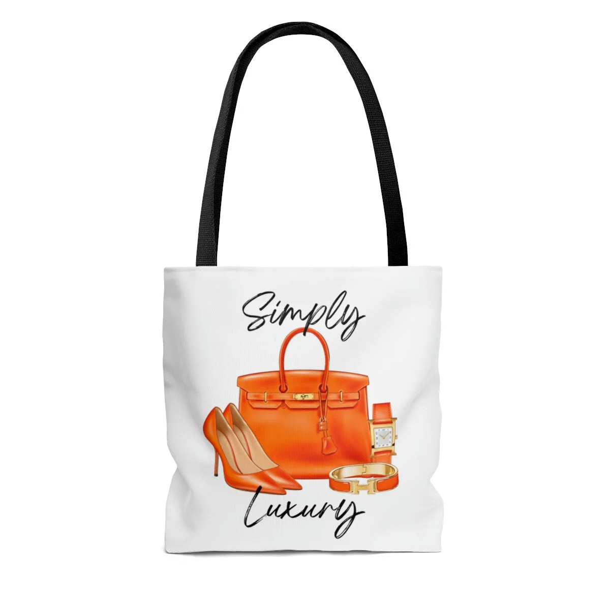 Orange Simply Luxury Padlock Fashion Tote  Black Handle Tote