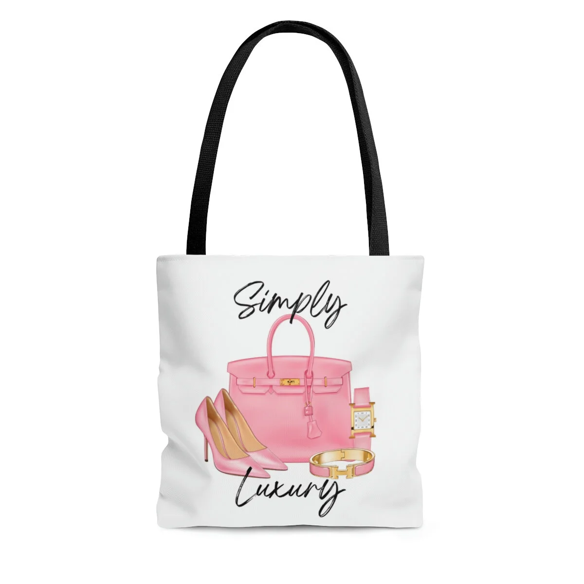 Pink Simply Luxury Padlock Fashion Tote  Black Handle Tote