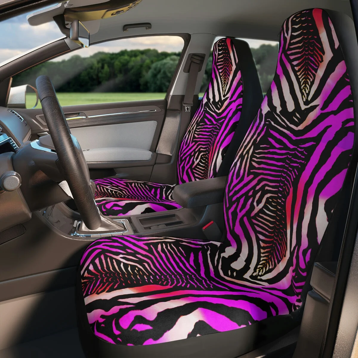 Pink Purple Ombre Zebra Polyester Car Seat Covers