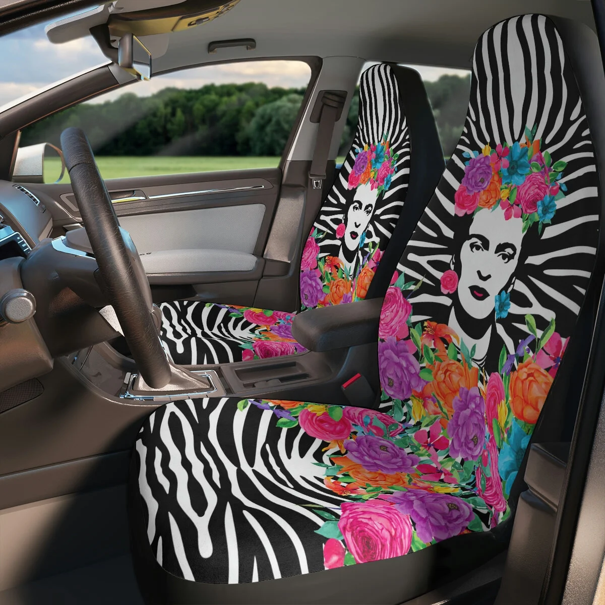 Zebra Frida Flowers Polyester Car Seat Covers