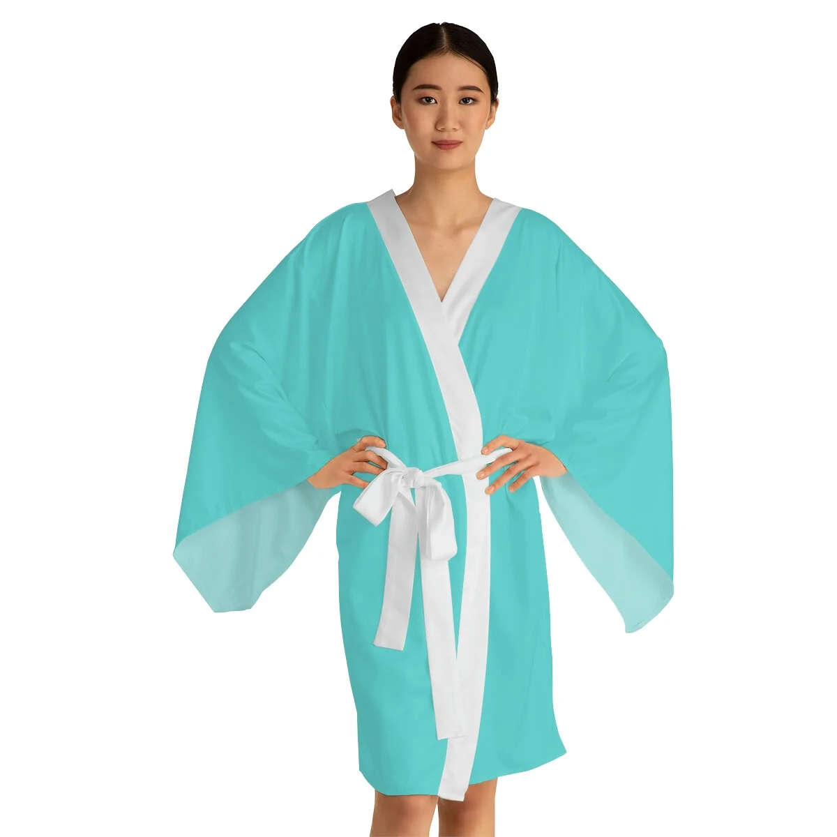 Aqua Breakfast at Tiffany's Long Sleeve Kimono Robe