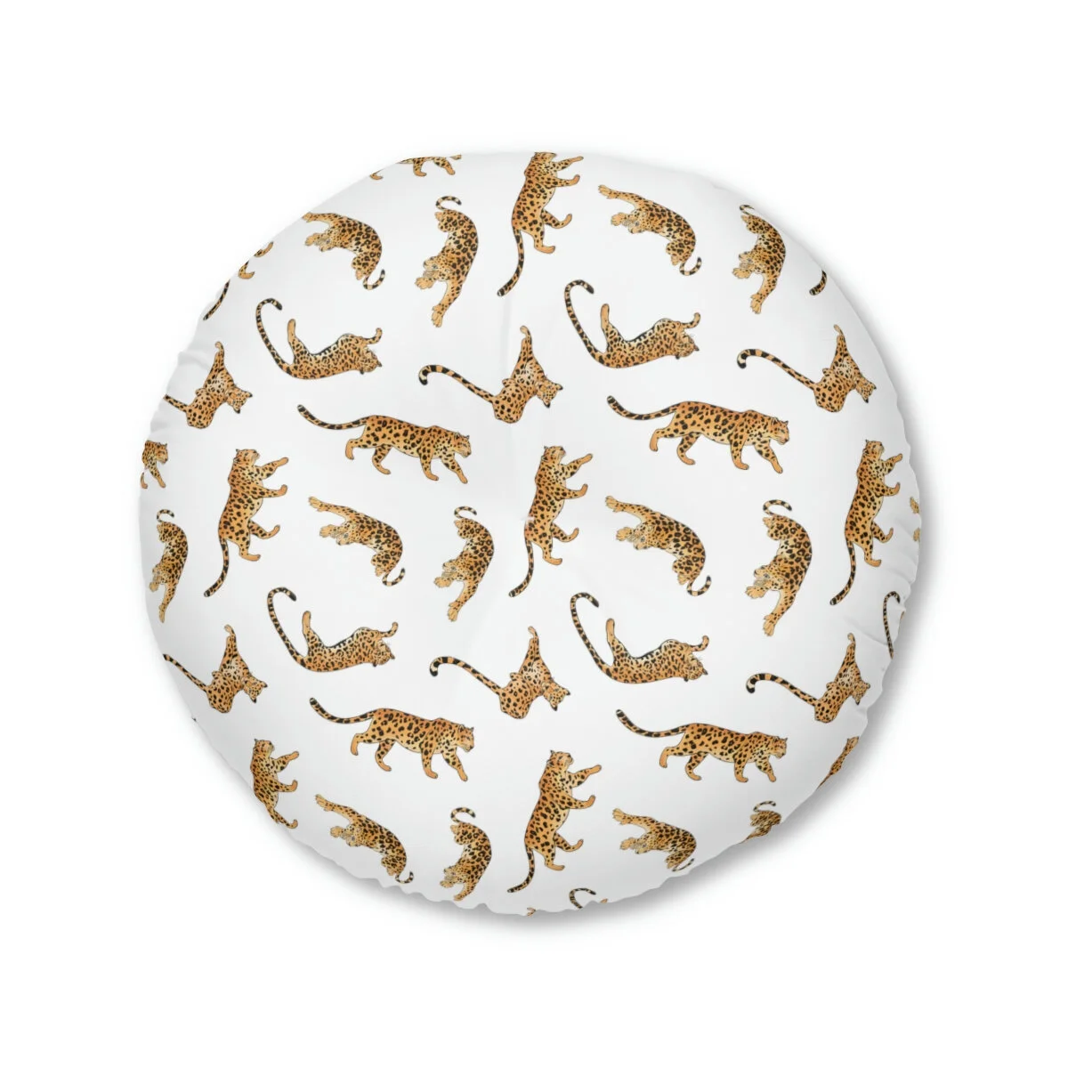 Fashion Leopard Cats White Tufted Floor Round Pillow