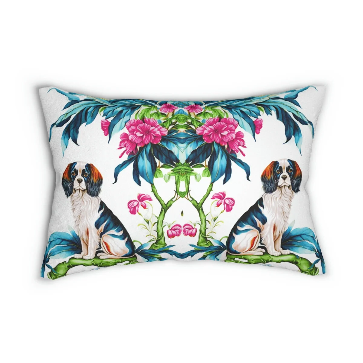 Chinoiserie Cavalier King Charles Spaniel Lumbar Pillow