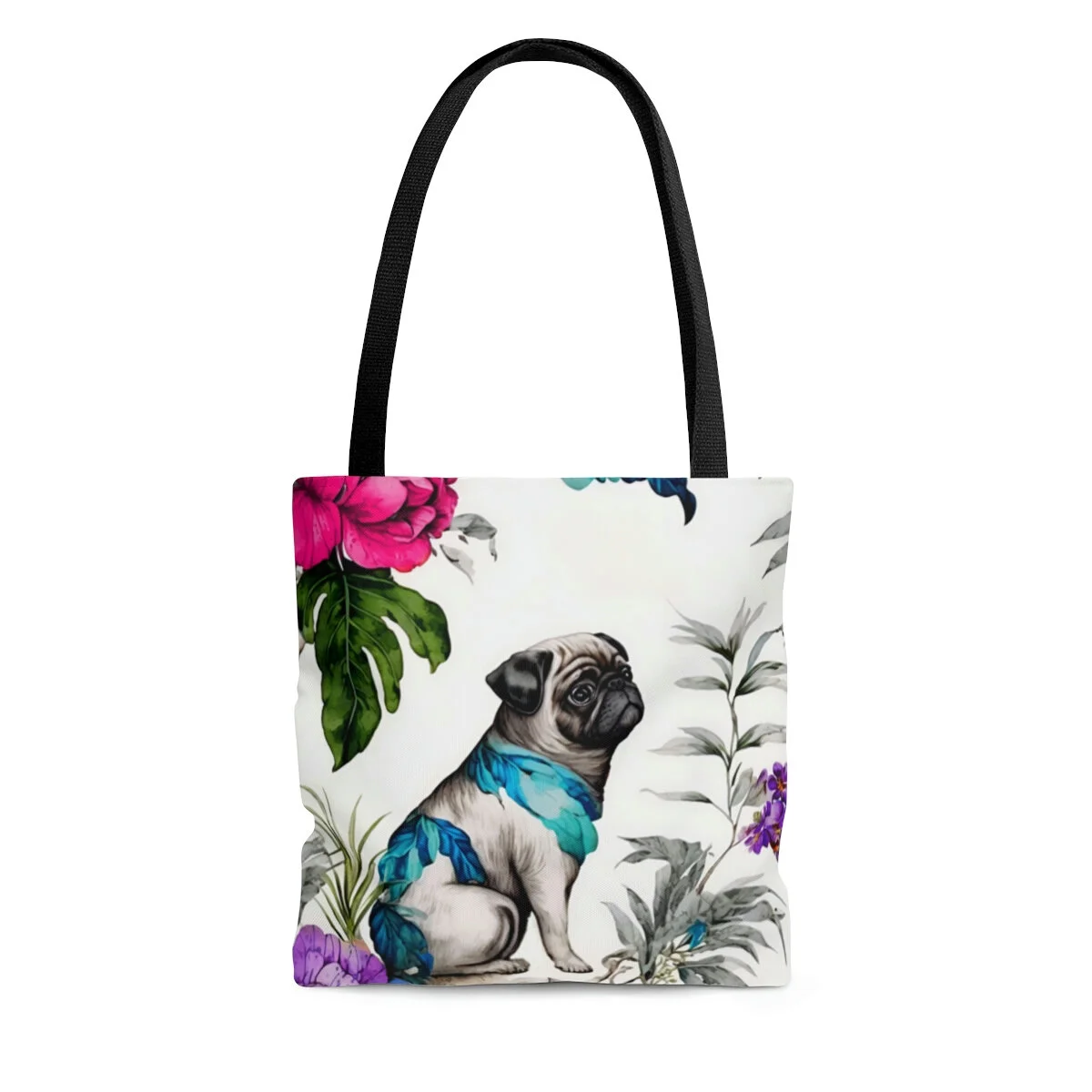 Chinoiseries Pug Black Handle Tote