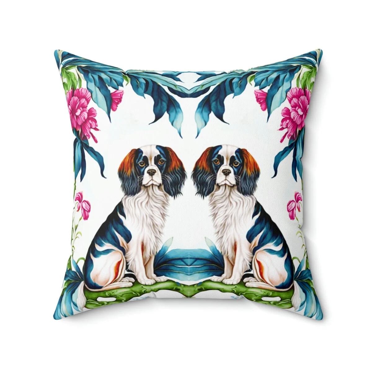 Chinoiserie Cavalier King Charles Spaniel Square Pillow THEZEBRALADY.com