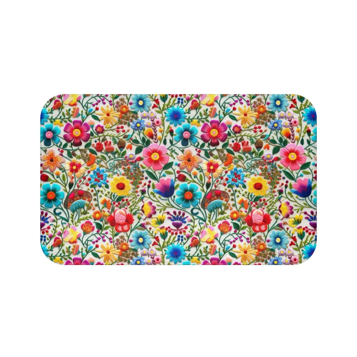 Mexican Flowers Embroidery Style Bath Mat