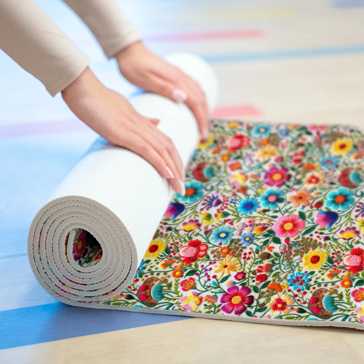 Mexican Flowers Embroidery Style Foam Yoga Mat