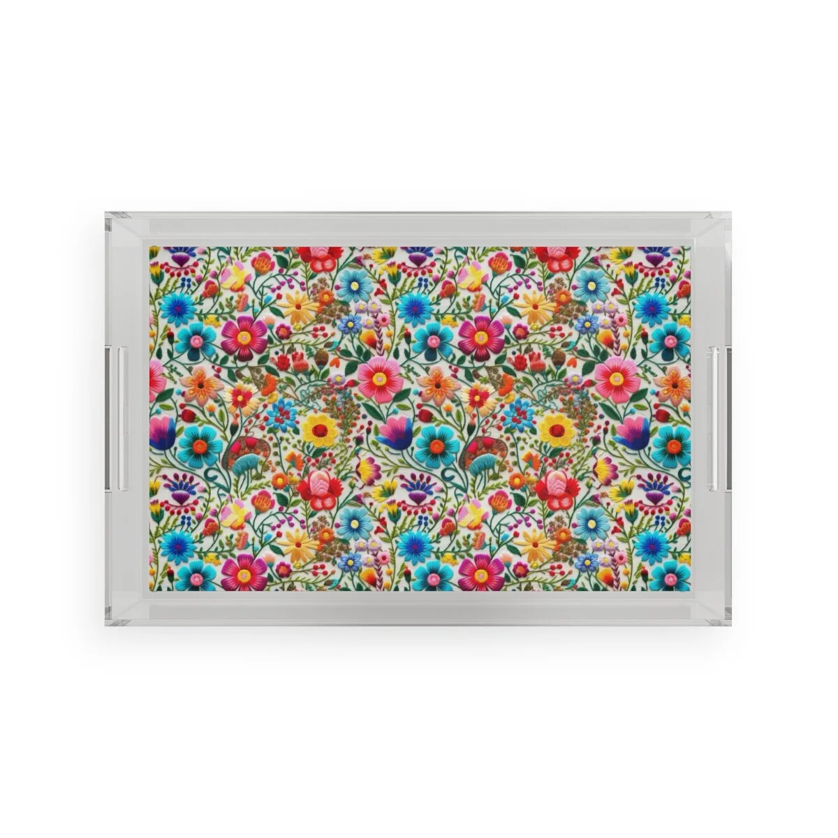 Mexican Flowers Embroidery Style Acrylic Tray