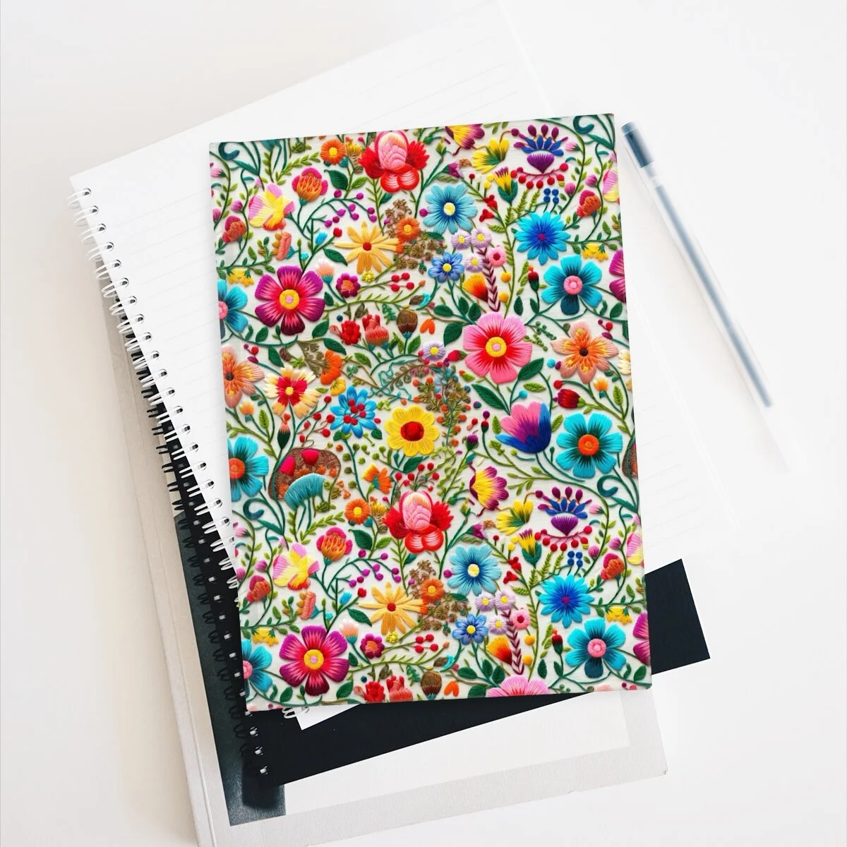 Mexican Flowers Embroidery Style Journal Ruled Line