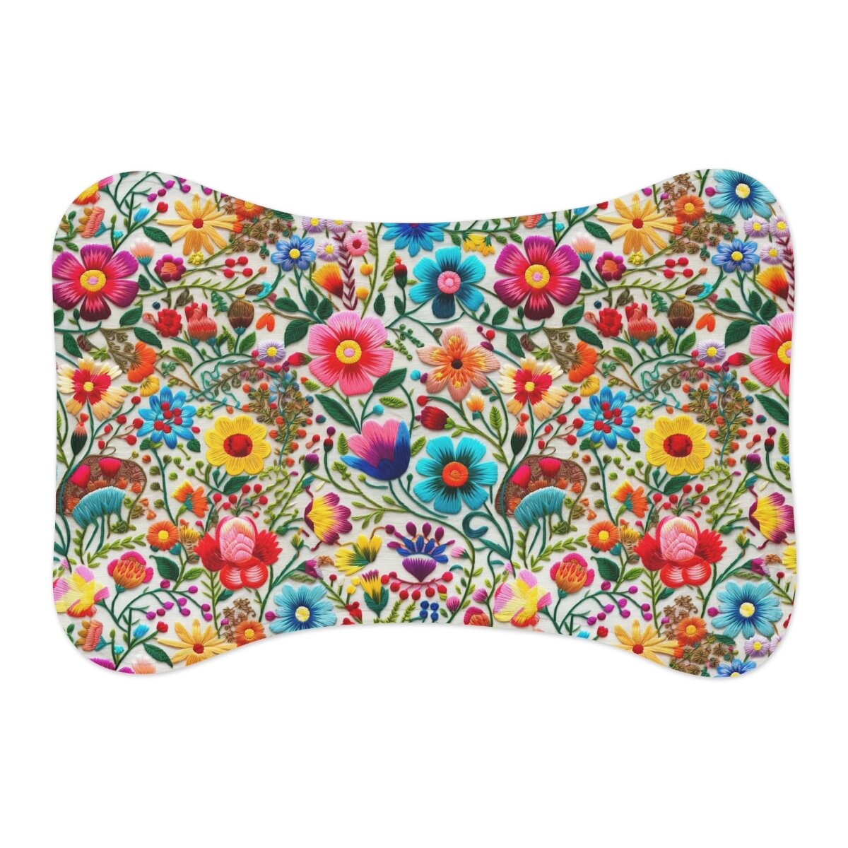 Mexican Flowers Embroidery Style Bone Shape & Fish Shape Pet Feeding Mats